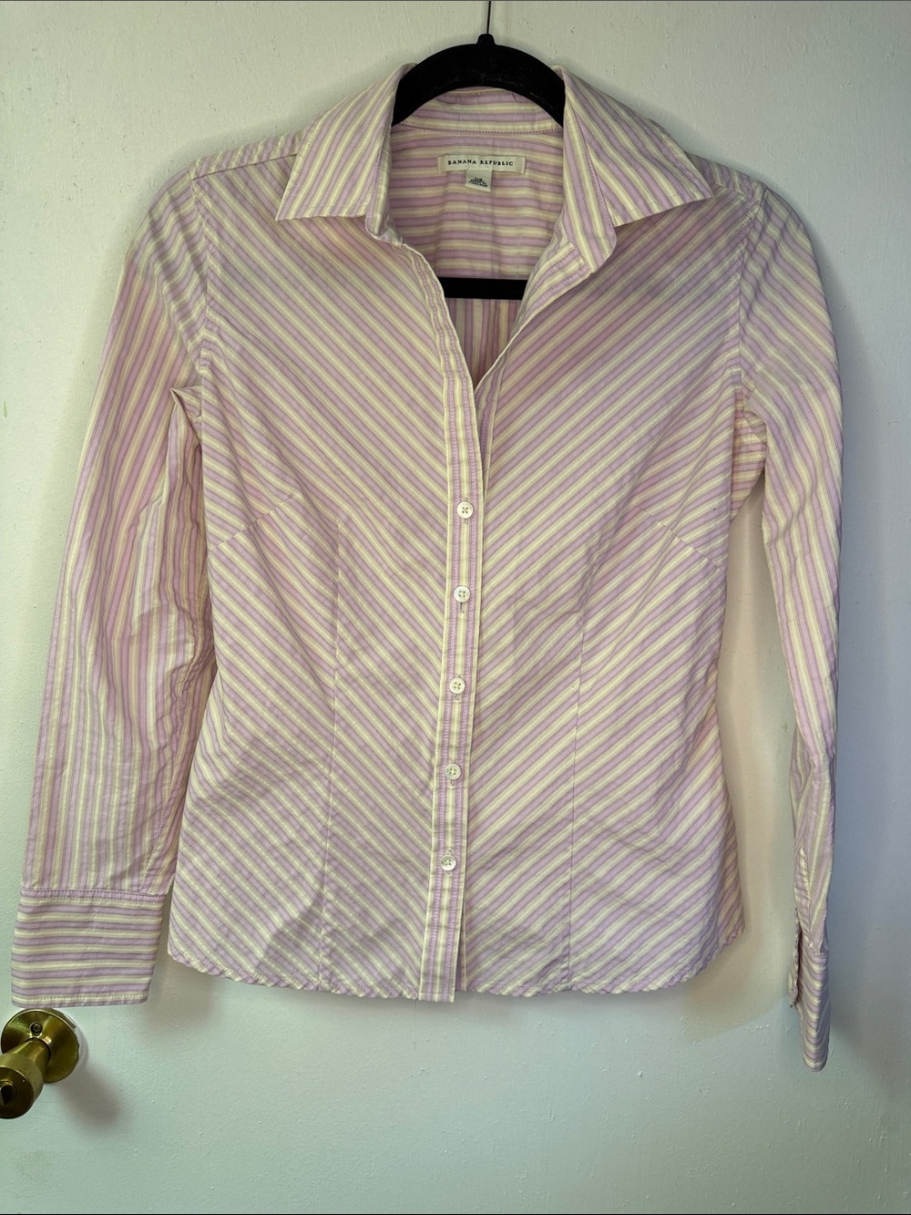 Banana Republic Pink and White Striped Button-Down Shirt